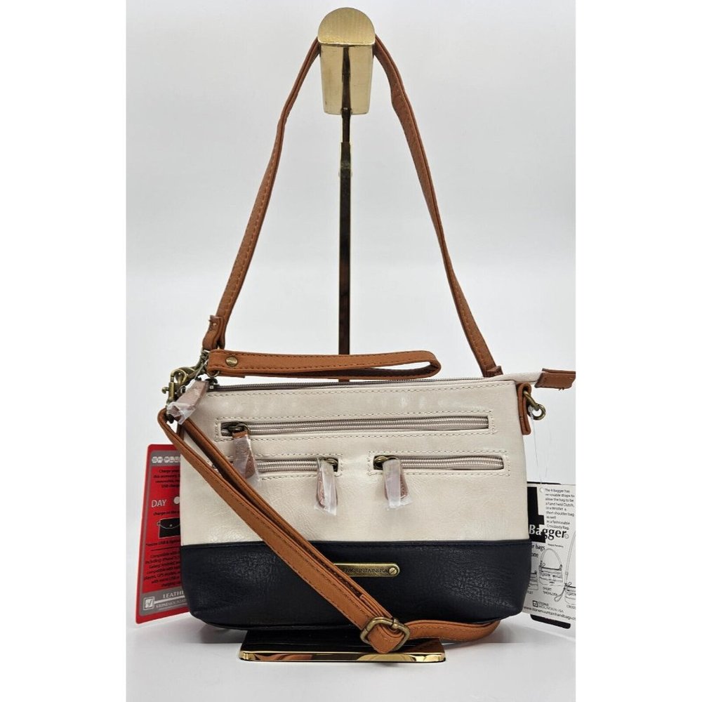 Stone Mountain Bone Tan Black Charluzzo Leather 4 Bagger Convertible Bag Purse